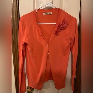 Old navy cardigan with floral embellishment, coral colored, size small